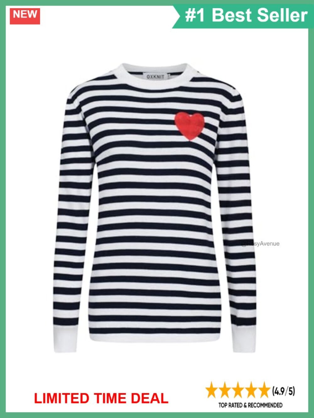 Knit Long Sleeve Retro Striped Crewneck Casual T-Shirt